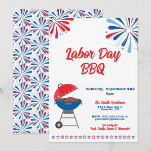 Labour Day Party BBQ Patriotic Red White Blue Invitation