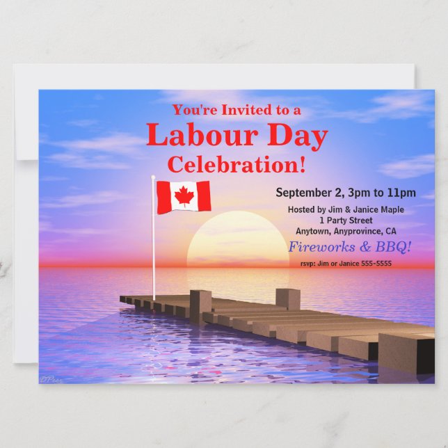 Labour Day Party Canadian Flag on Dock Invitation (Front)