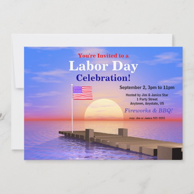 Labour Day Party US Flag on Dock Invitation (Front)