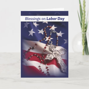 Labour Day Patriotic Cross on Flag, Religious Card