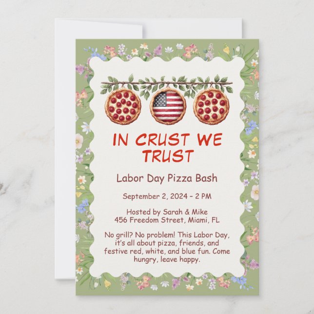 Labour Day Pizza Party Invitation – Patriotic day (Front)