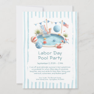 Labour Day Pool Party Red White and Blue Invitatio Invitation