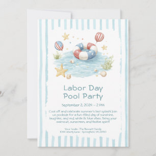Labour Day Pool Party Red White and Blue Invitatio Invitation