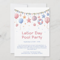 Labour Day Pool Party Red White and Blue Invitatio