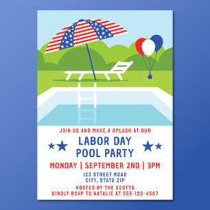 Labour Day Pool Party Stars And Stripes Modern Invitation