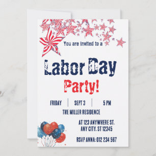 Labour Day Red White Blue Fireworks Party Invitation