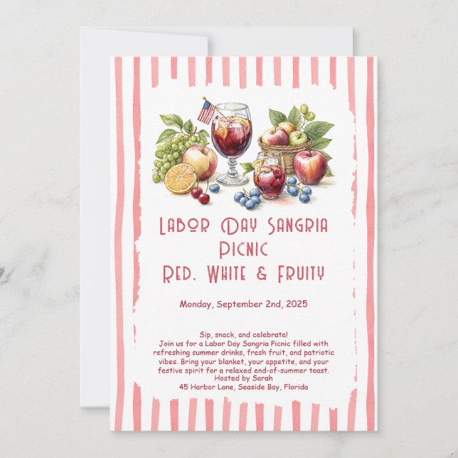Labour Day Sangria Picnic Invitation – Patriotic  (Front)