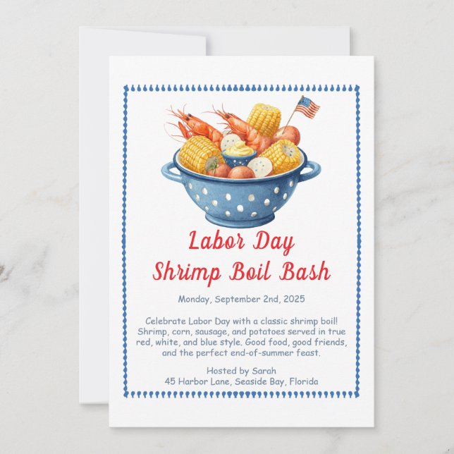 Labour Day Shrimp Boil Invitation – Patriotic Sea (Front)