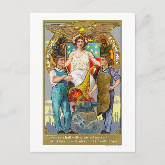 Labour Day Souvenir Laborers with Lady Justice Postcard (Front)