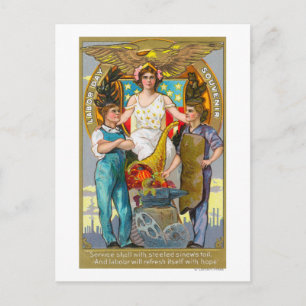 Labour Day Souvenir Laborers with Lady Justice Postcard