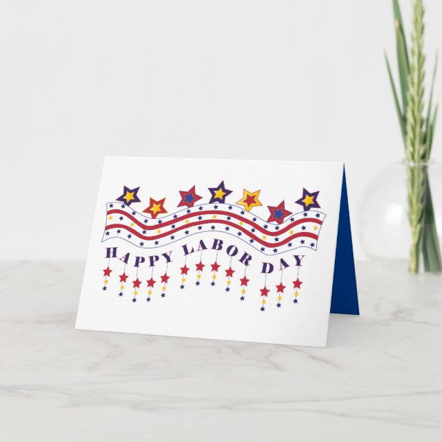 Labour Day Stars and Stripes Banner Trailing Stars Card (Front)