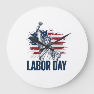 Labour Day Statue of Liberty Patriotic Worker Desi Large Clock