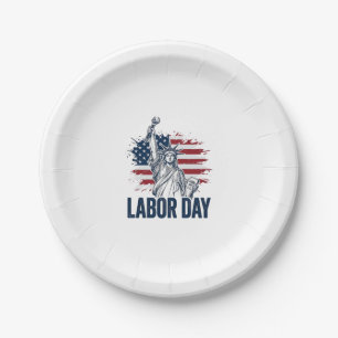 Labour Day Statue of Liberty Patriotic Worker Desi Paper Plate