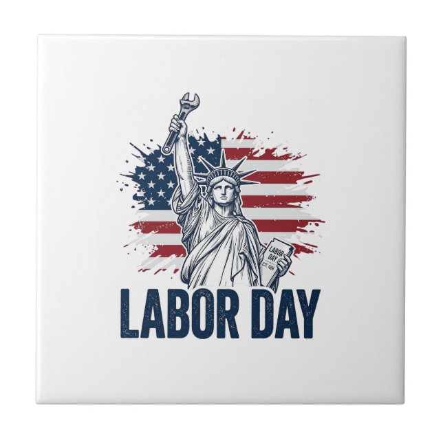 Labour Day Statue of Liberty Patriotic Worker Desi Tile (Front)