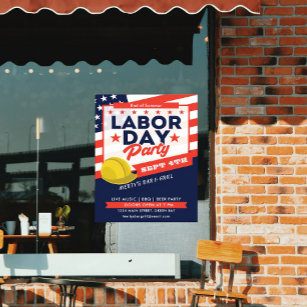 Labour Day USA Flag Hard Hat Party Event Poster