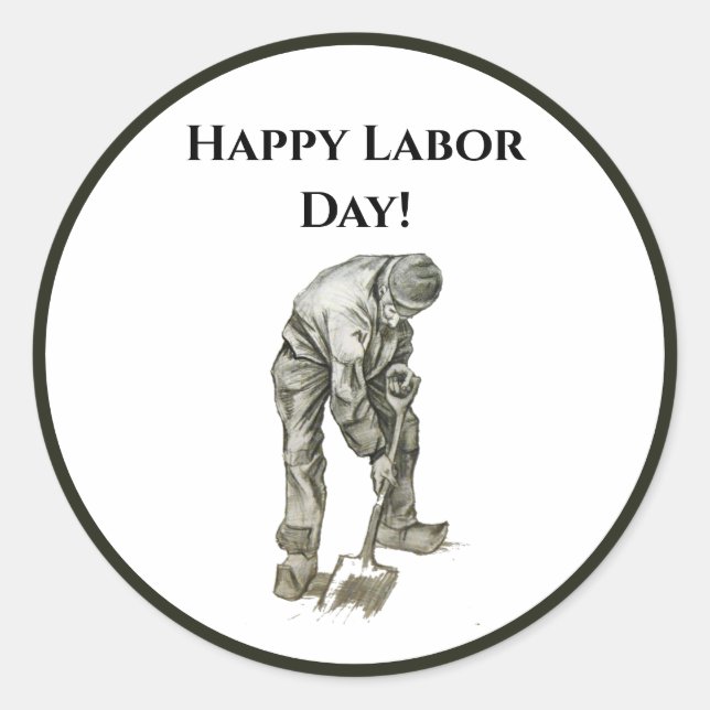 Labour Day Van Gogh Working Man Drawing Classic Round Sticker (Front)