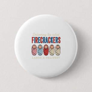 Labour & Delivery Firecrackers Cute Baby Nurse Des 2 Inch Round Button