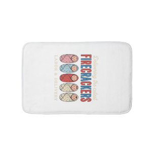Labour & Delivery Firecrackers Cute Baby Nurse Des Bath Mat