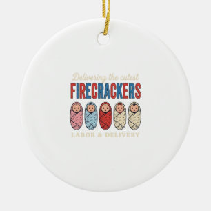 Labour & Delivery Firecrackers Cute Baby Nurse Des Ceramic Ornament