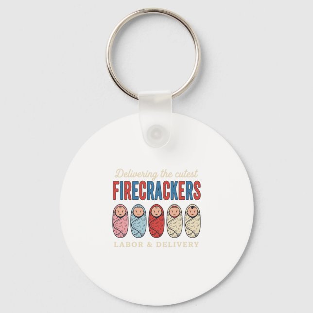 Labour & Delivery Firecrackers Cute Baby Nurse Des Keychain (Front)