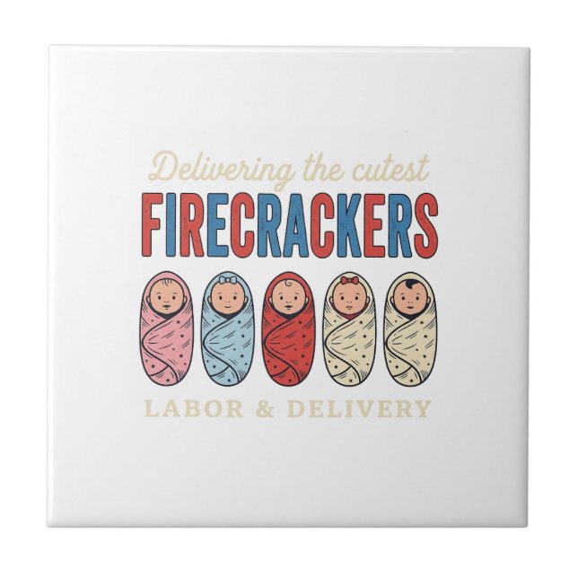 Labour & Delivery Firecrackers Cute Baby Nurse Des Tile (Front)