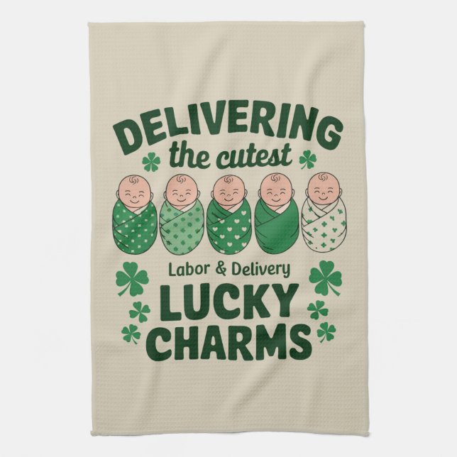 Labour & Delivery Lucky Charm Nurse Shamrock  Kitchen Towel (Vertical)
