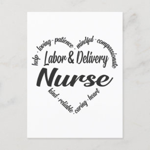 Labour & Delivery Nurse Heart Word Cloud Holiday Postcard