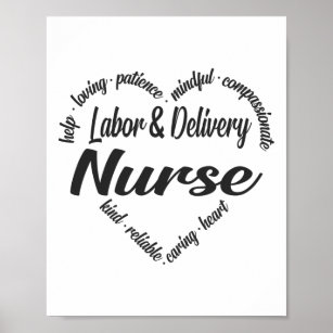 Labour & Delivery Nurse Heart Word Cloud Poster