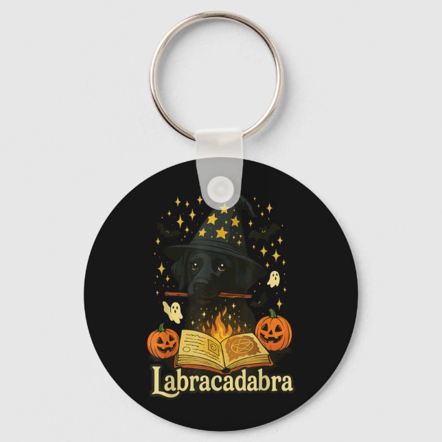 Labracadabra Black Labrador Wizard Halloween Keychain (Front)
