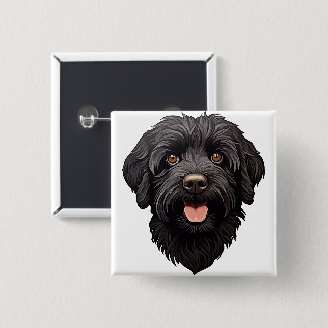 Labradoodle Black Dog 2 Inch Square Button (Front & Back)