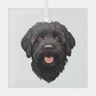 Labradoodle Black Dog Glass Ornament