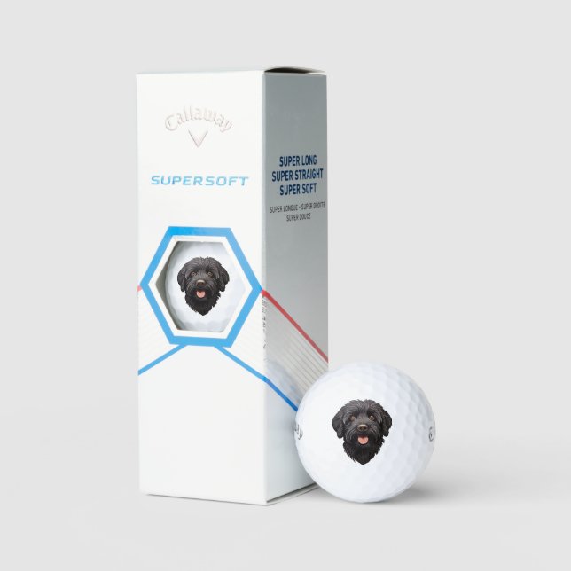 Labradoodle Black Dog Golf Balls (Packaging)
