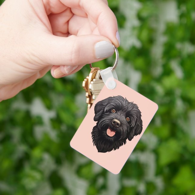 Labradoodle Black Dog Keychain (Hand)