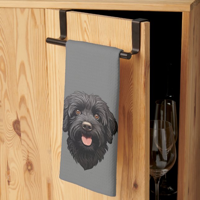Labradoodle Black Dog Kitchen Towel (Thirds Fold)