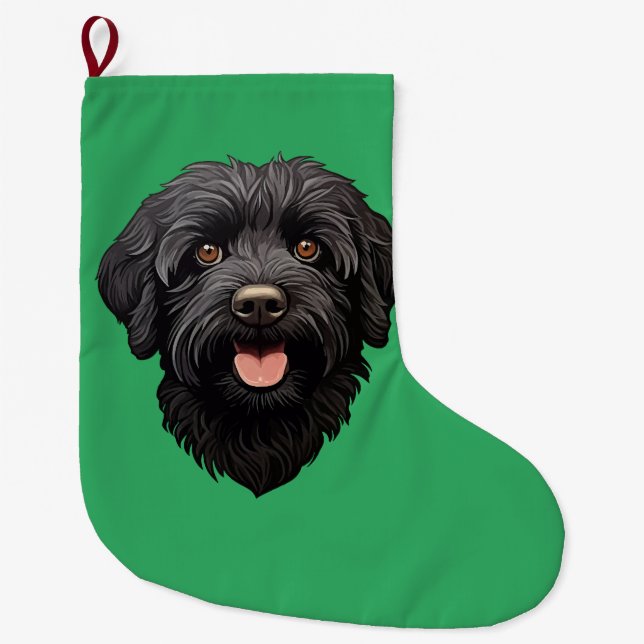 Labradoodle Black Dog Large Christmas Stocking (Front)