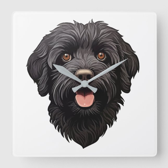 Labradoodle Black Dog Square Wall Clock (Front)