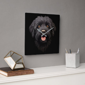 Labradoodle Black Dog Square Wall Clock