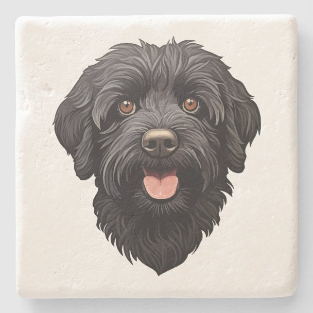 Labradoodle Black Dog Stone Coaster (Front)