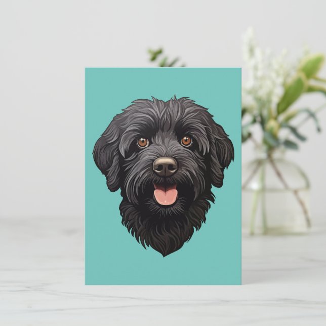 Labradoodle Black Dog Thank You Card (Standing Front)