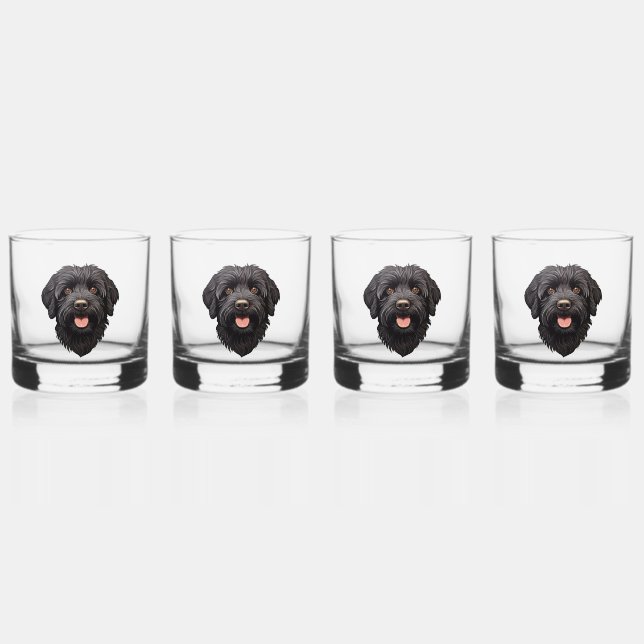 Labradoodle Black Dog Whiskey Glass (Front)