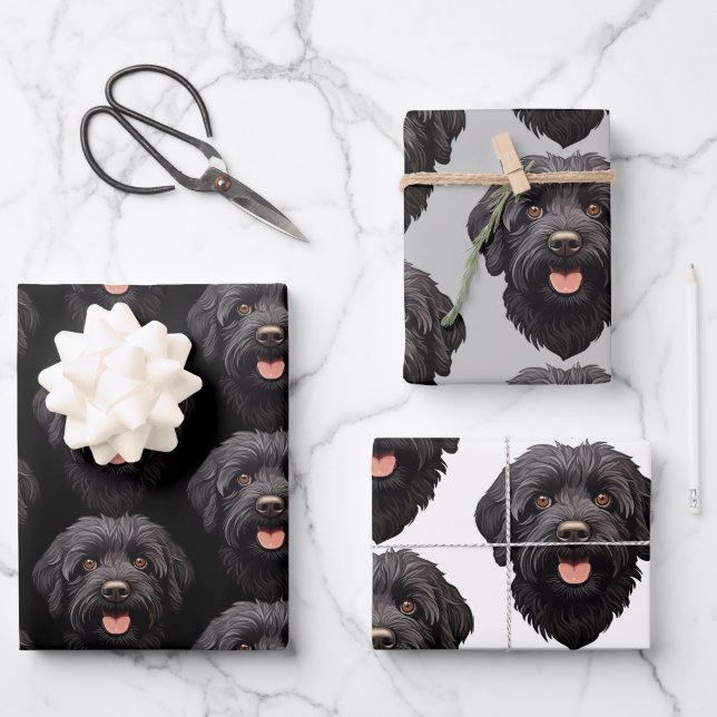 Labradoodle Black Dog Wrapping Paper Sheet (Front)