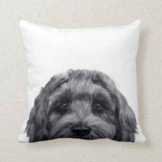 Labradoodle Black Original painting by miart Throw Pillow
