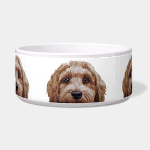 Labradoodle brown ceramic dog feeding bowl