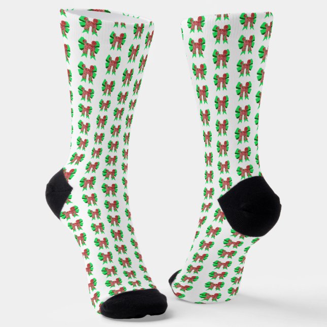 Labradoodle Christmas Dog Bow Silhouette White Socks (Angled)