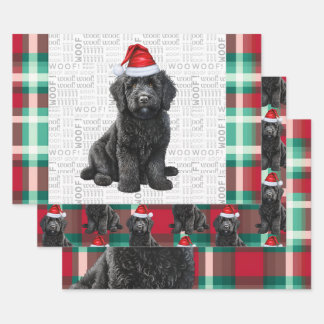 Labradoodle Christmas Dog Red and Green Plaid Wrapping Paper Sheet