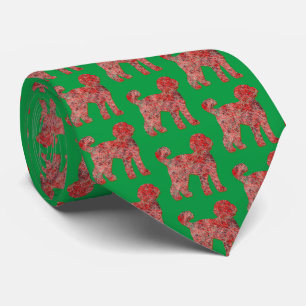 Labradoodle Christmas Dog Silhouette Green Necktie