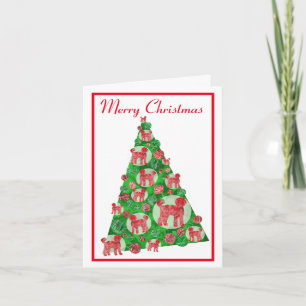 Labradoodle Cute Dog Silhouette Christmas Tree Card