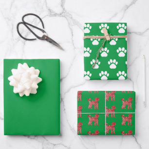 Labradoodle Cute Dog Silhouette Green Woofmas Wrapping Paper Sheet