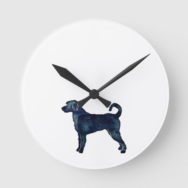 Labradoodle Dog Breed Silhouette Black Watercolor Round Clock (Front)