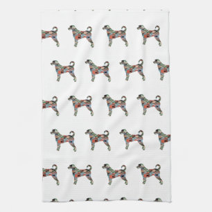 Labradoodle Dog Breed Silhouette Geo Plaid Kitchen Towel